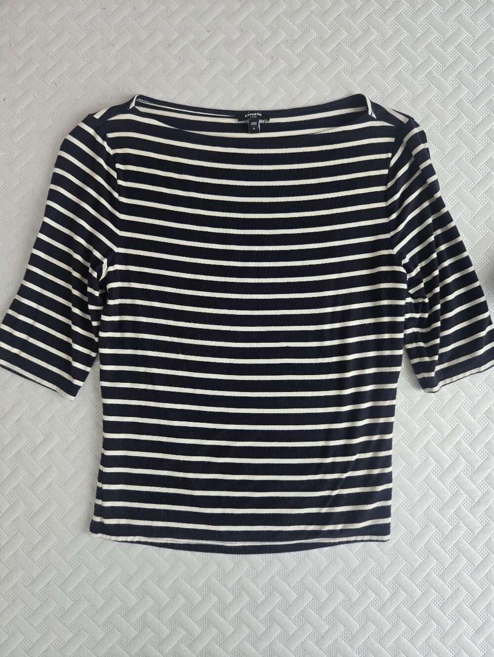 Express Striped Navy and White Boatneck Women's Top